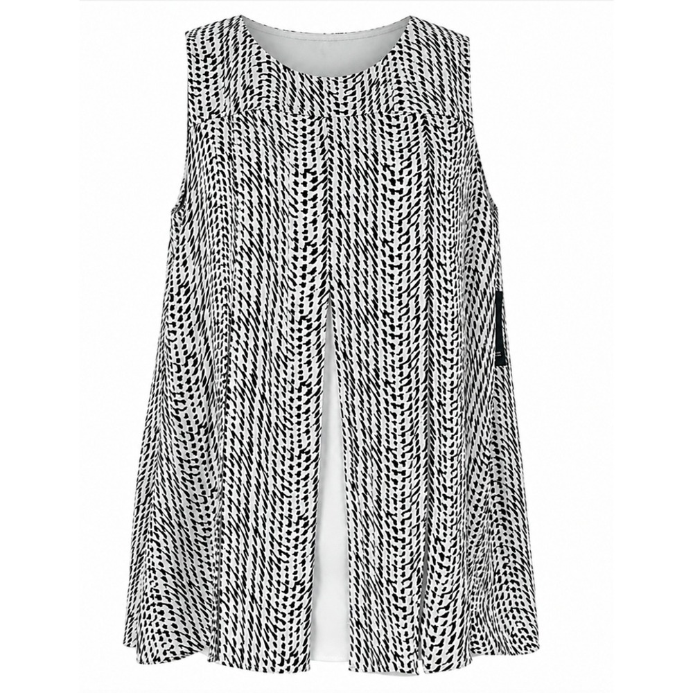 Alfani‎ Texture Marks Blouse Women Size 4 Black White Layered Car Wash Split Top